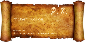 Priher Kolos névjegykártya